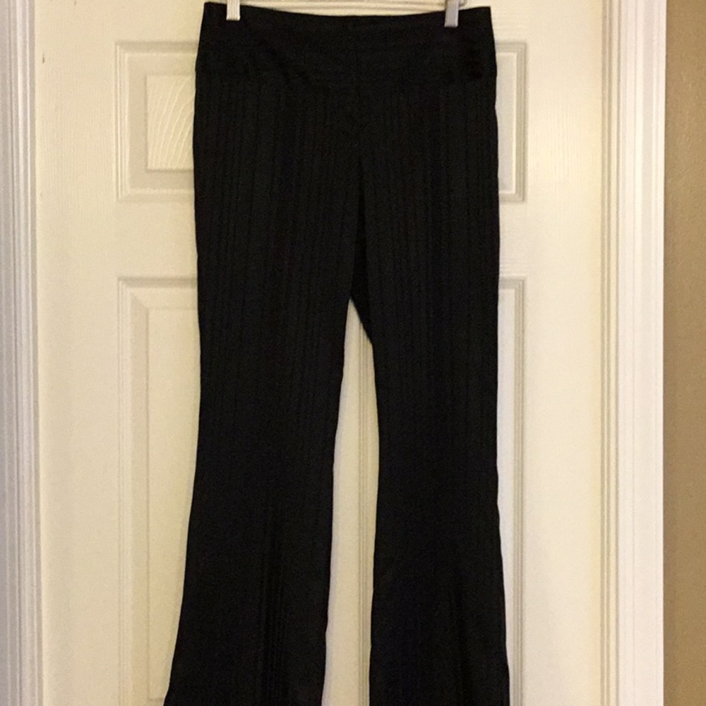 Cache Black Satin Retro Black-on-Black Striped Flared Pants